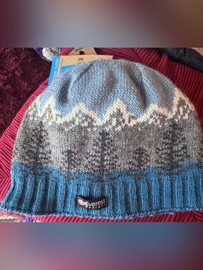 Everest Blue and Gray Knit Winter Beanie